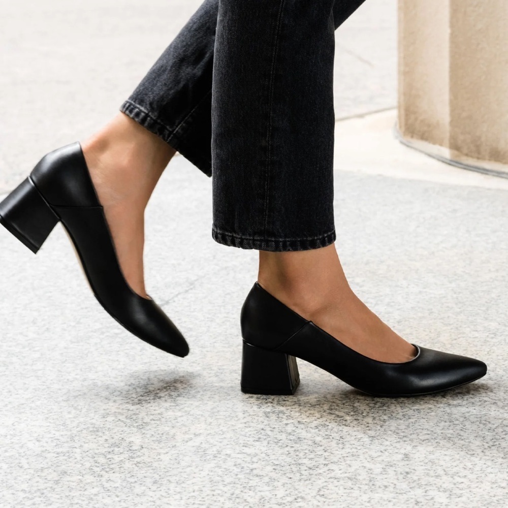 Nisolo Fiorela Go To Leather Mid Heel Black Size 11